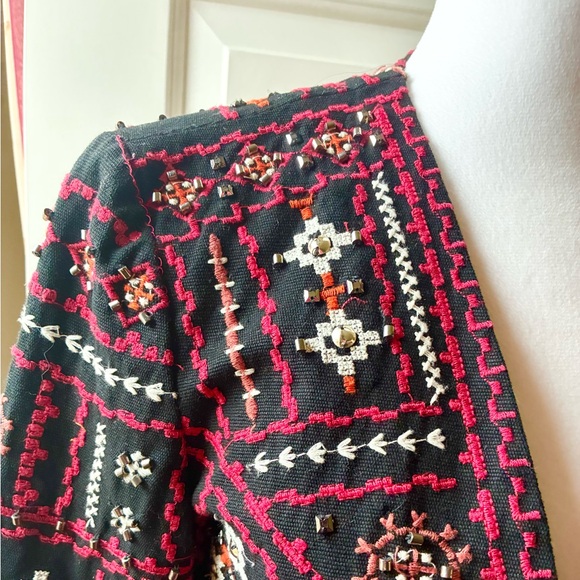 ZARA Women Ethnic Boho Embroidered/Beaded Jacket Red & Black Size M - Picture 7 of 15